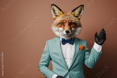 funny portrait of a fox in a suit