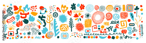 Set of abstract colored trend elements. hand drawing. Not AI, Vector illustration