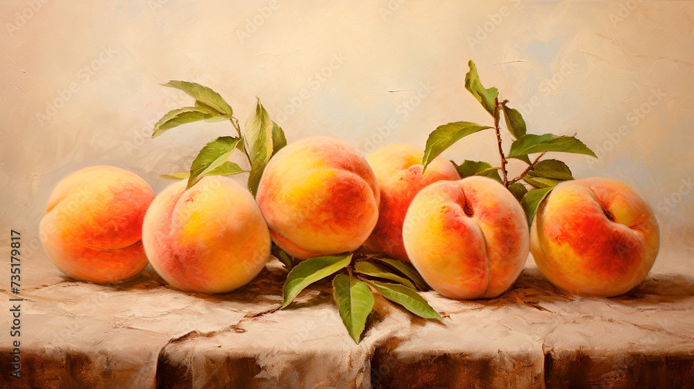 a painting of peaches on a table