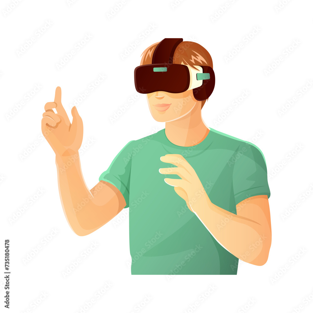 Young man in virtual reality glasses. Young man in virtual reality glasses.