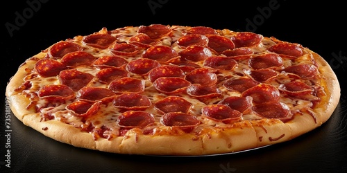 Classic Pepperoni Pizza on a Solid Black Background. Generative AI.
