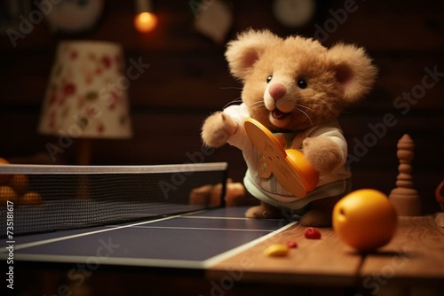 stuffed toy playing table tennis. Generative AI