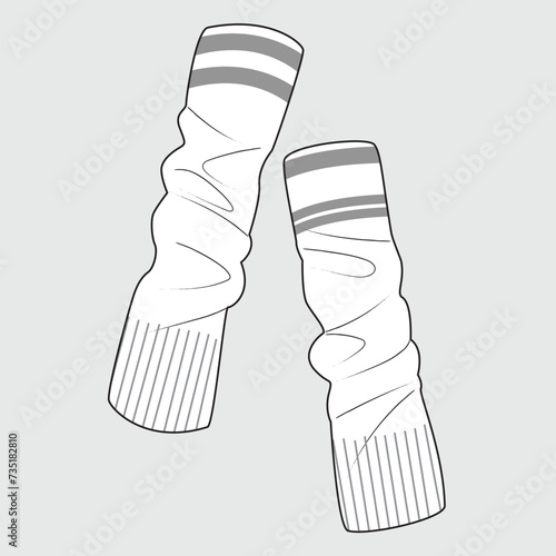 Knit arm warmer flat sketch vector illustration mockup template