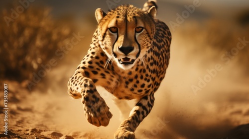 Cheetah Running in the Dirt Towards the Camera © Naqash