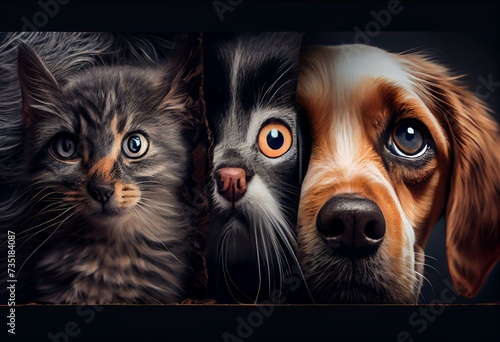 Dogs and Cats Peeking Over Web Banner. Generative AI