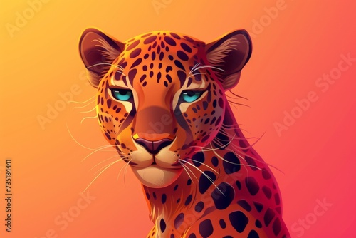 portrait leopard game character, 2d, clean background