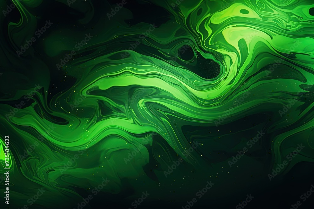 Obraz premium Emerald glowing paint flow, abstract aesthetic art