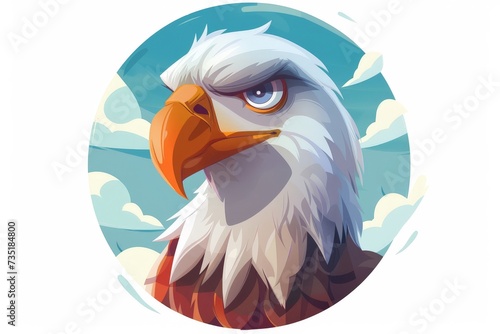 portrait of a eagle with a silly look on his face in a circle, game character, user profile, white background 