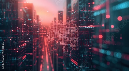 Calcul informatique  technologie et intelligence artificielle  dans le style des paysages urbains  rouge clair et indigo  conception de page innovante.