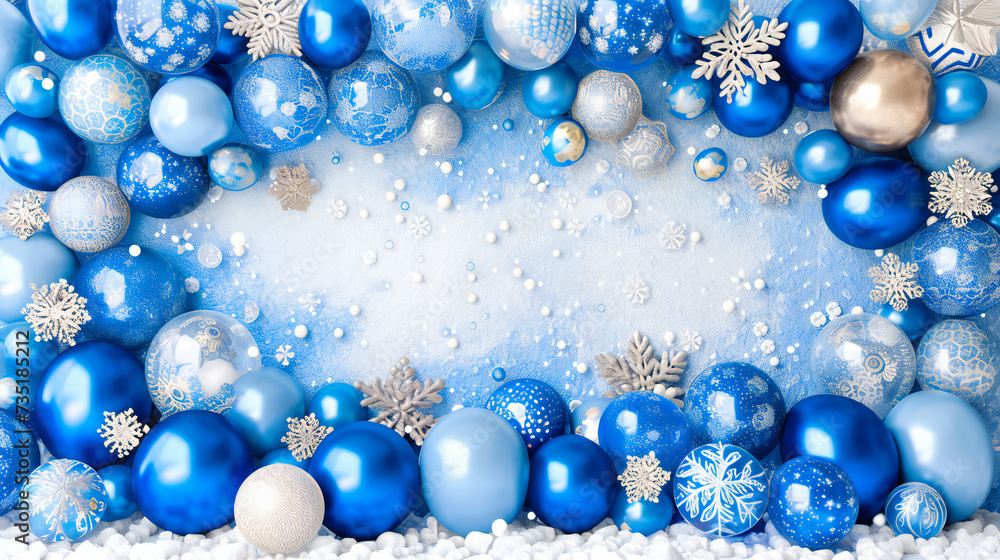 Festive Christmas background with decorative snow and baubles, holiday celebration concept, elegant and shiny seasonal decor
