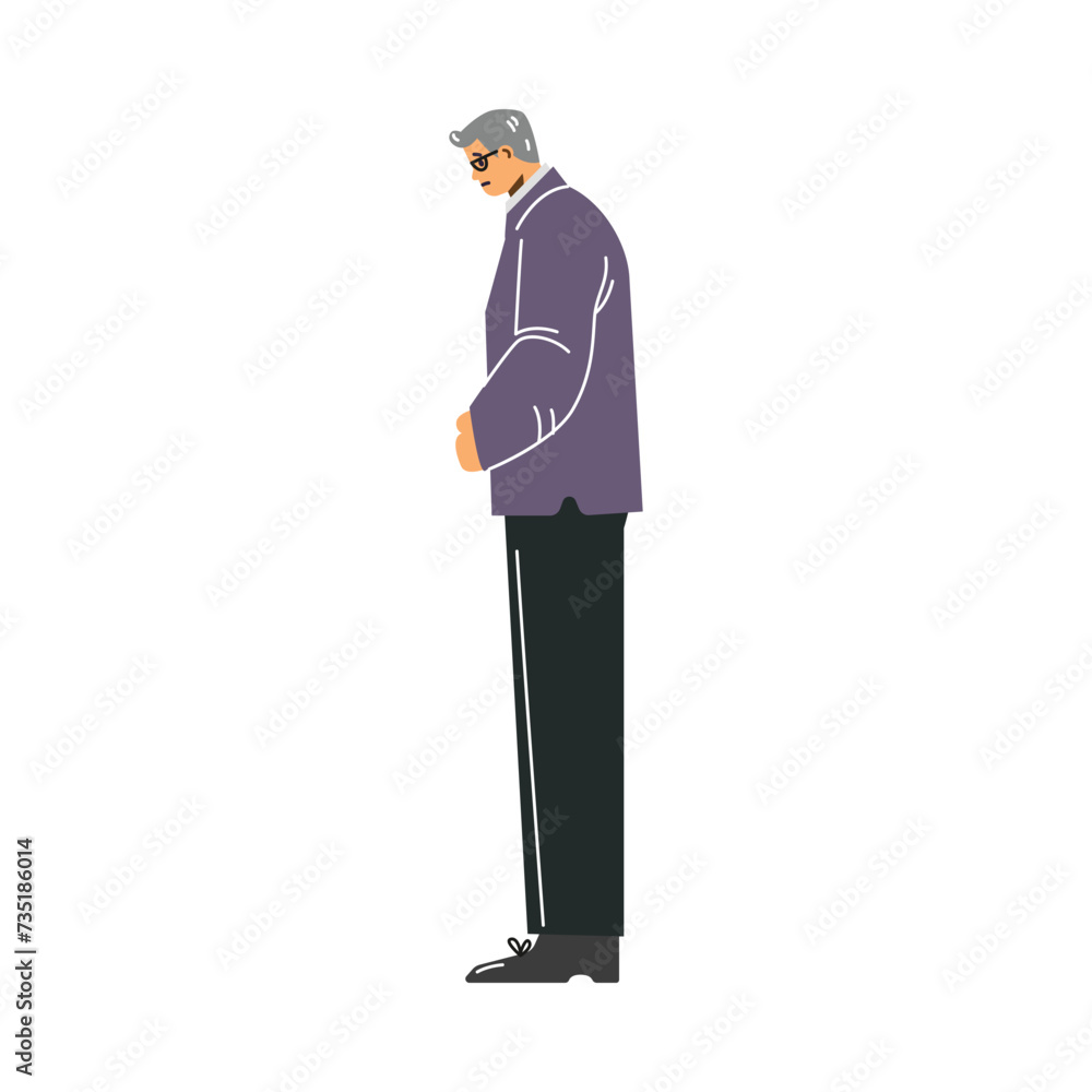Widower or relative of the deceased at funeral, vector illustration isolated.