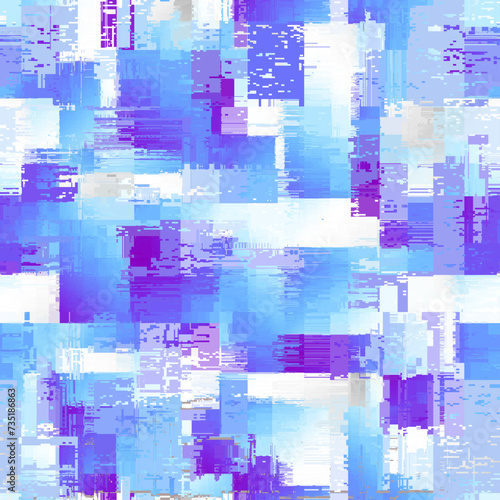 Vector pattern with imitation of grunge glitch texture. Seamless grunge blue background © kastanka