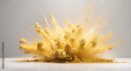 Abstract yellow dust explosion on white background