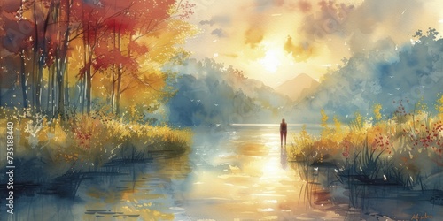 Wellbeing Pathways Watercolor Illustration: Soft Washes Conveying the Beauty of Healthy Living