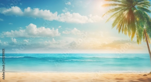 Seascape with palm tree, tropical beach background © MochSjamsul