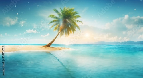 Seascape with palm tree, tropical beach background