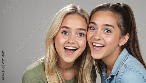 two amazed teenage girls friends, png file of isolated cutout object on transparent background