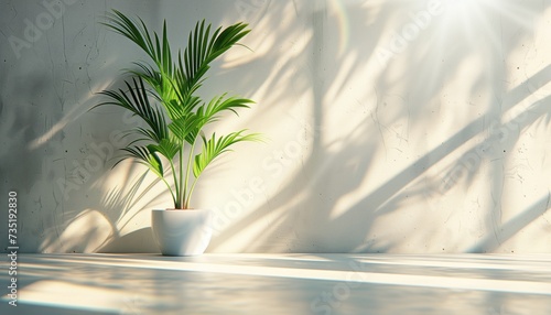 Plant in white pot on concrete wall background. 3d rendering photo