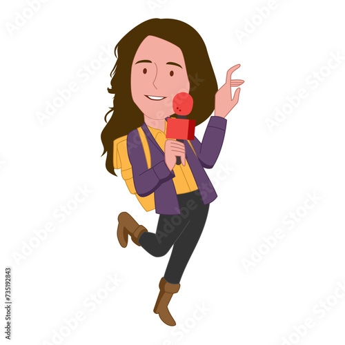 Female reporter flat illustration. Vector image