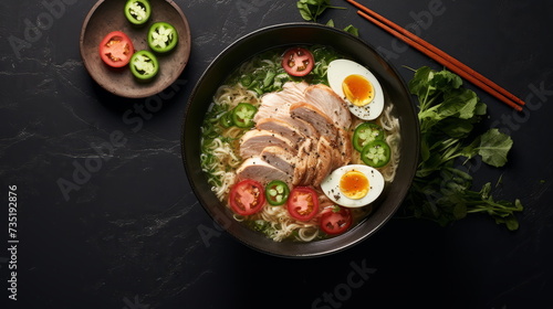 Hearty Japanese Ramen Meal - A rich and flavorful ramen dish topped with pork, egg, and fresh ingredients.
