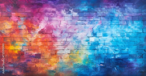 a brick wall with colorful paint on it