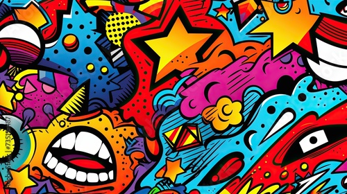 Comics illustration, retro and 90s style, pop art pattern, colorful, graffiti