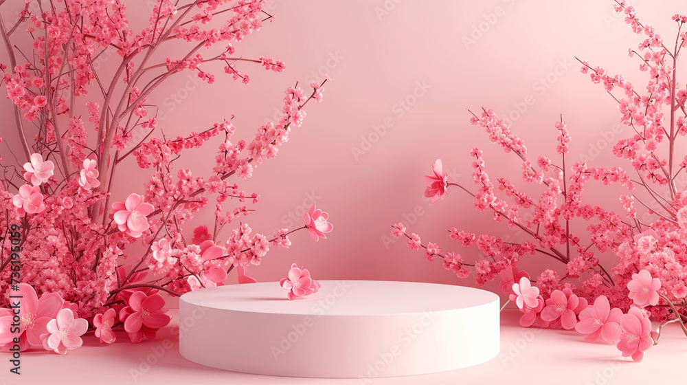 Beautiful peach fluff photo zone with plants Beautiful peach fluff photo zone with plants