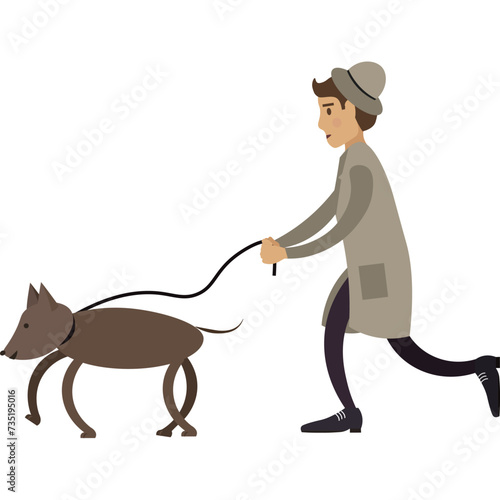 Detective with dog on trail vector icon isolated on white