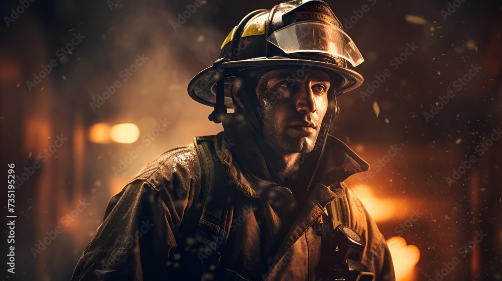 Brave Firefighter in Action - Heroism and Emergency Response Concept Brave Firefighter in Action - Heroism and Emergency Response Concept