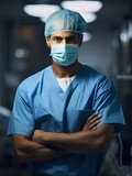 Determined Male Surgeon in Scrubs and Mask