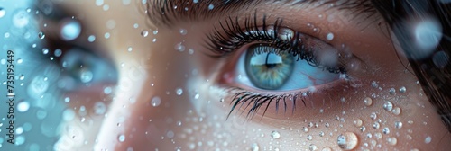 Woman's Eyes with Dark Intense Lashes and Raindrops