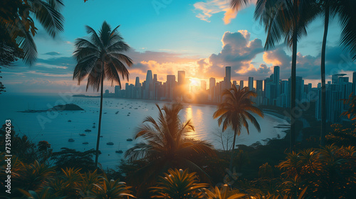 Panorama of a tropical city, palm trees, landscape