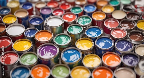 Different colors of paints in cans