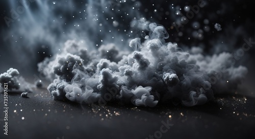 Gray glitter smoke particles on black background © MochSjamsul
