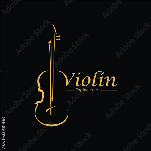 gold violin, Violin orchestra fiddle music silhouette logo design vector icon