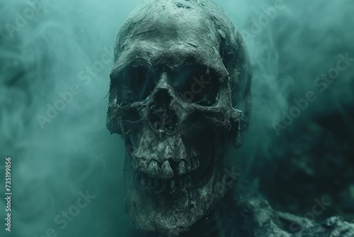 living skull in green smoke
