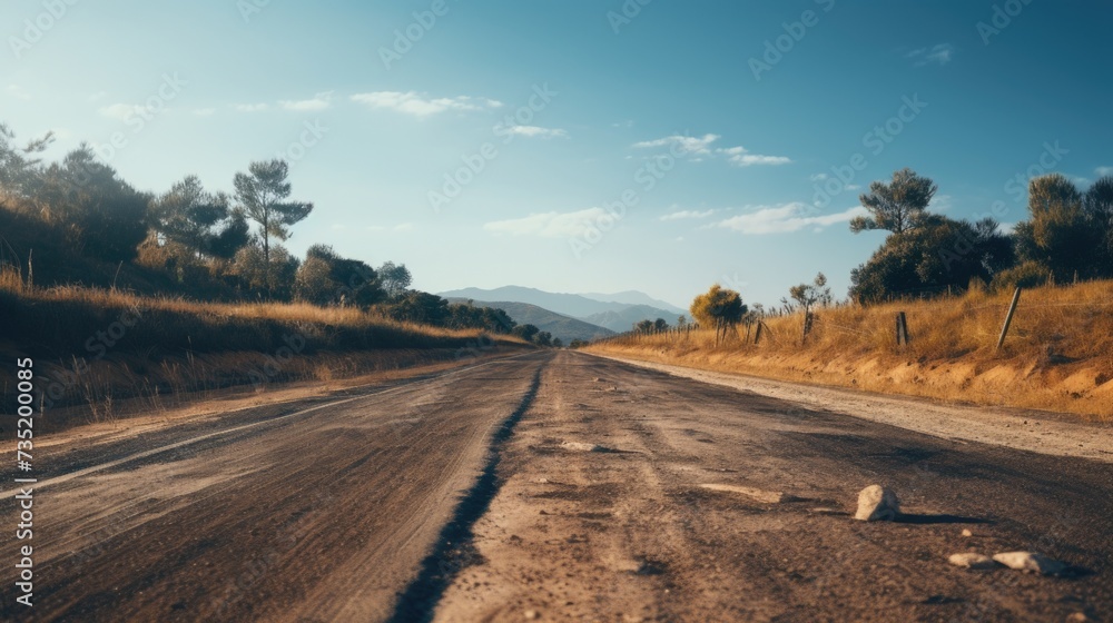 A picture of a dirt road in the middle of a field. Suitable for travel, nature, and rural themes