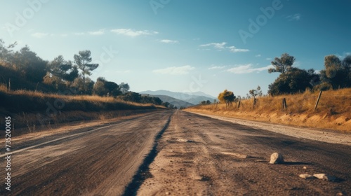 A picture of a dirt road in the middle of a field. Suitable for travel, nature, and rural themes