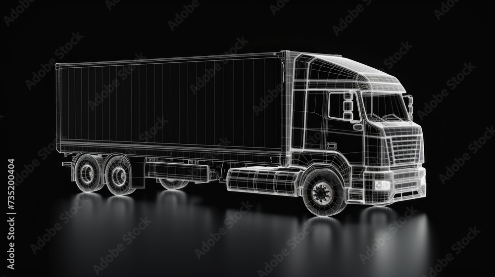 Semi truck with a trailer parked on a black background. Suitable for transportation and logistics concepts