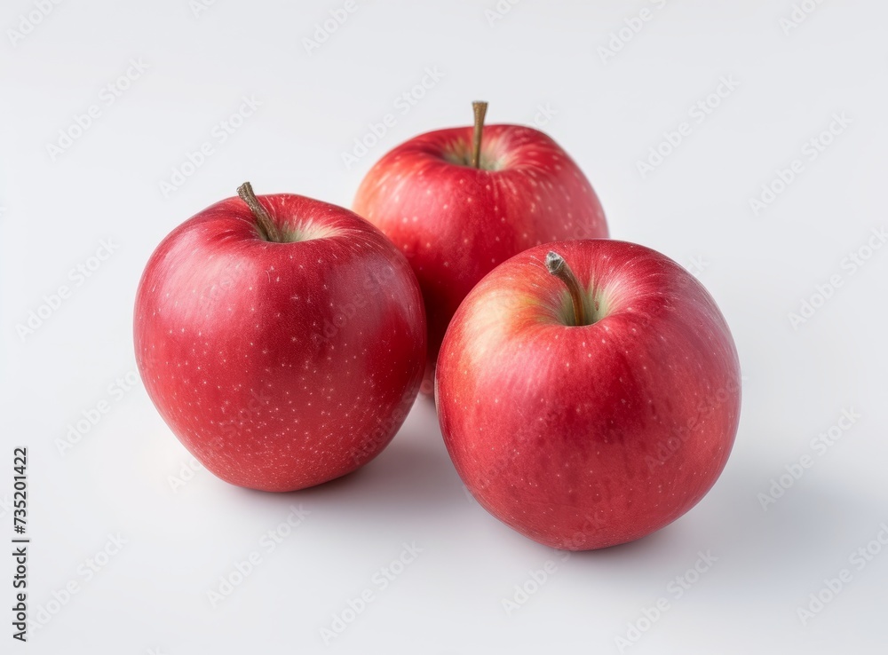 Three fresh, juicy, ripe, red apples isolated on a white background. Three fresh, juicy, ripe, red apples isolated on a white background.