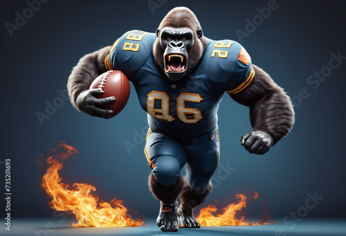 Angry gorilla wearing uniform football. Generative AI