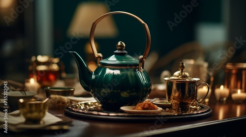 Tea Kettle on Wooden Table