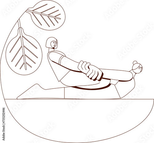 Thai massage treatment by professional therapist in spa. Traditional Asian stretching therapy. Contour drawing. Isolated vector illustration.