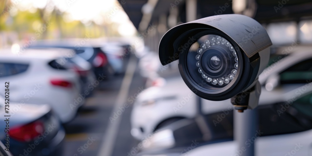 A security camera mounted on the side of a street. Suitable for surveillance and safety-related concepts A security camera mounted on the side of a street. Suitable for surveillance and safety-related concepts