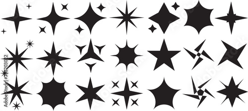 Stars collection hand drawn sparkling  Flat sparkling star collection  Hand drawn stars silhouette vector  different style stars and mixed models vector illustration