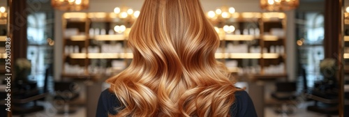 Warm-toned hair with perfect waves in an upscale setting