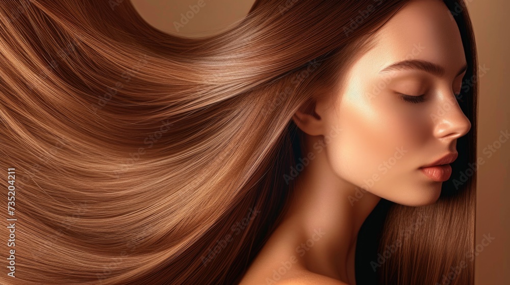 Smooth and shiny woman's hair in warm light Smooth and shiny woman's hair in warm light