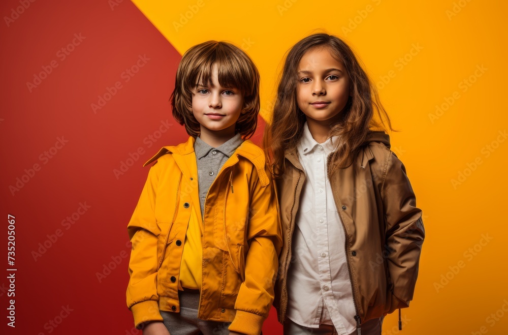 children standing in front of yellow and orange background children standing in front of yellow and orange background