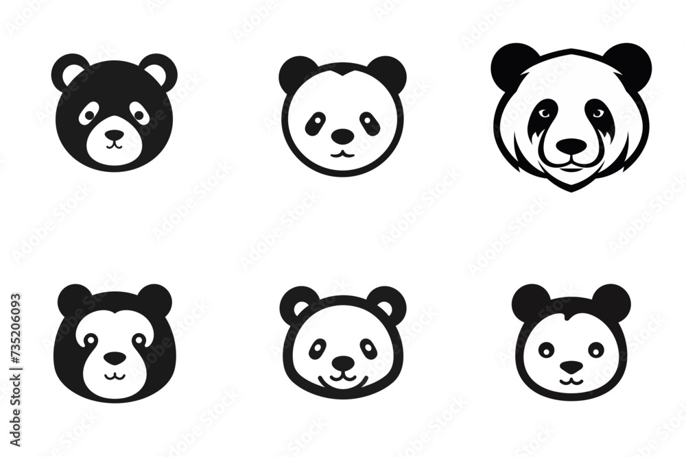 set of panda bear  vector illustration isolated transparent background logo, cut out or cutout t-shirt design
