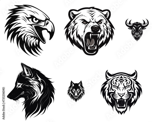 set of black and white animals  vector illustration isolated transparent background logo, cut out or cutout t-shirt design
